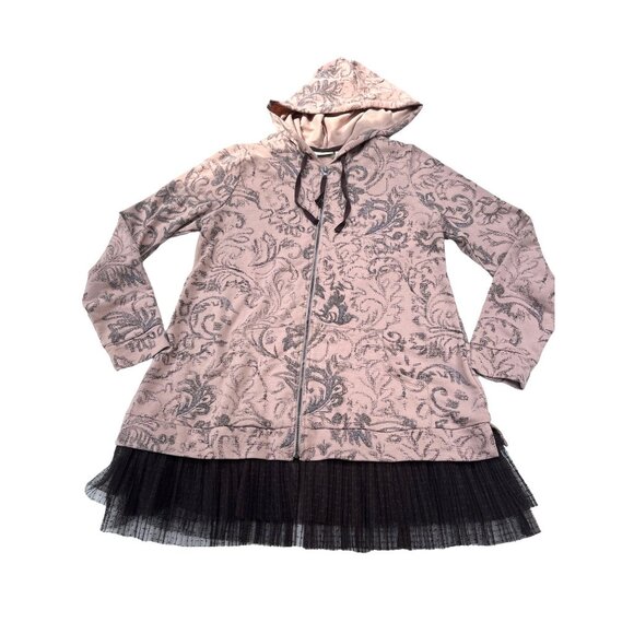 LOGO Large Lounge Print Zip Hoodie Jacket Chiffon Trim 4d - Picture 3 of 10